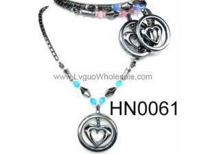 Colored Opal Beads Hematite Heart Pendant Beads Stone Chain Choker Fashion Women Necklace